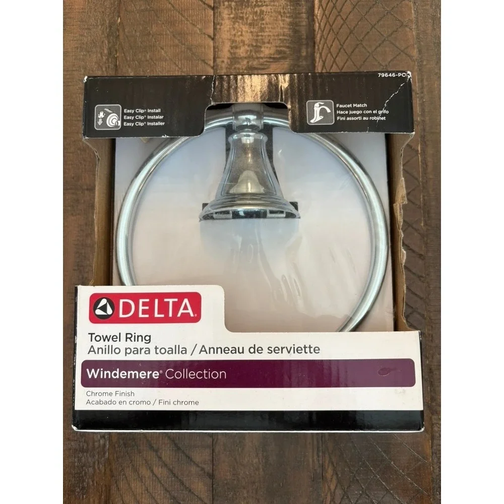 NEW Delta Towel Ring Chrome Windemere Collection‎ 79646-PC Easy Clip